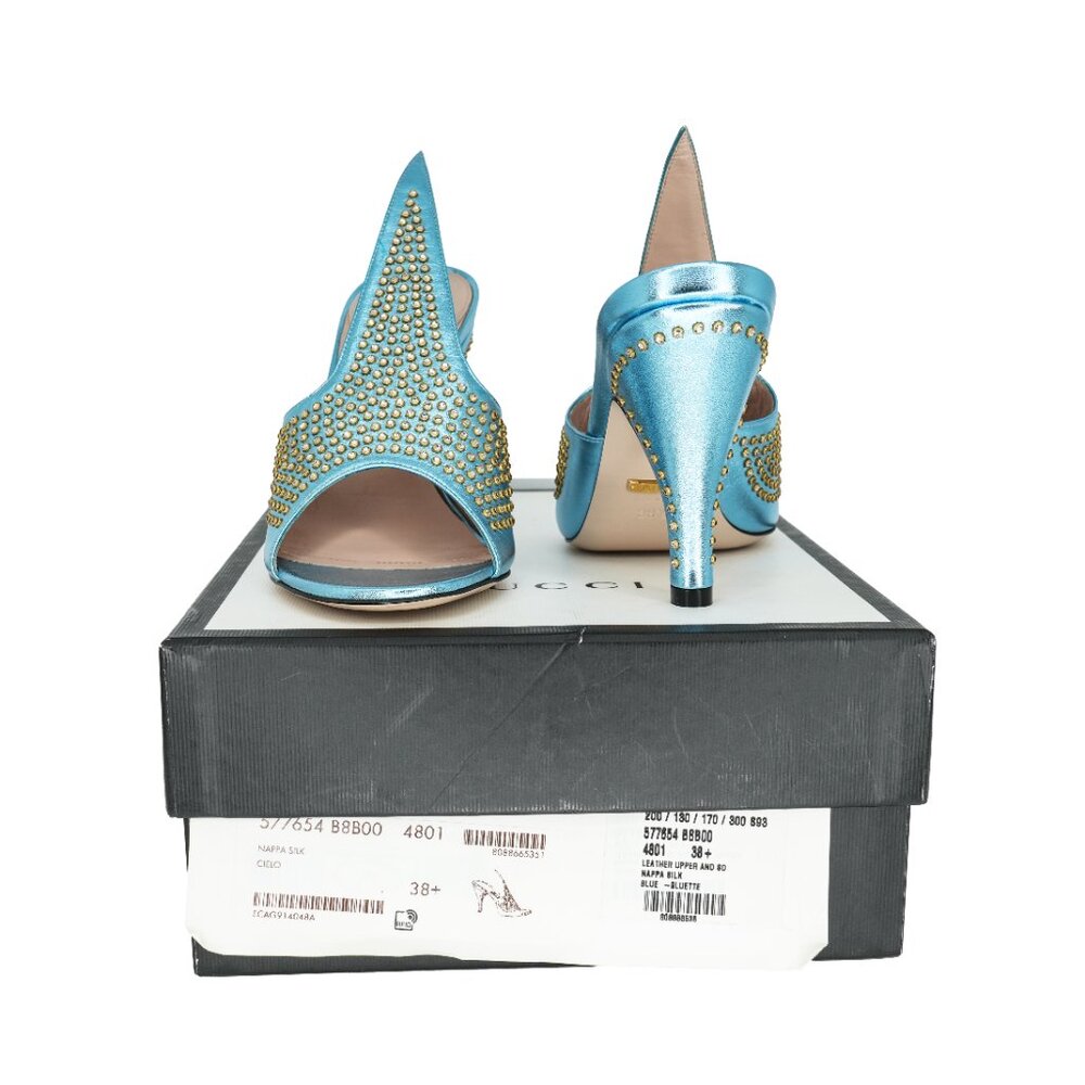 Gucci Exaggerated-point Crystal Leather Heel Sandals - Picture 5 of 6